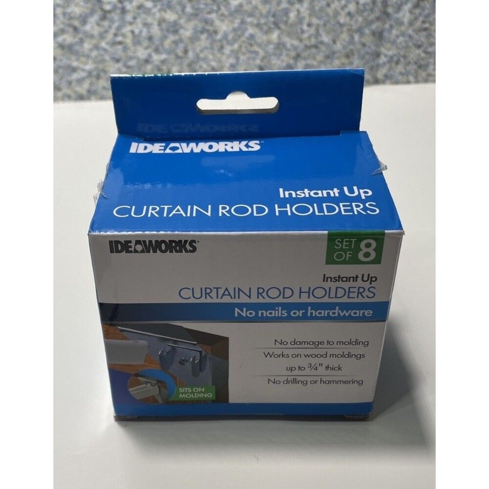 No Nails or Damage Instant Up Curtain Rod Holders #JT1851 Set of 8 By IdeaWorks